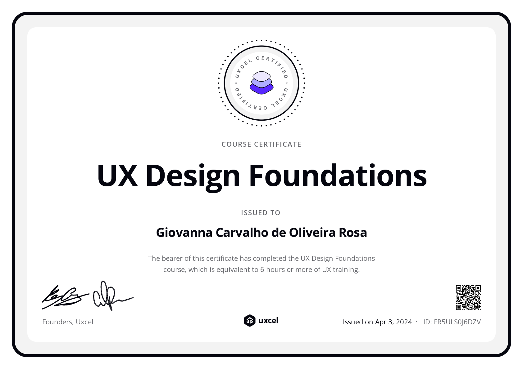 Giovanna Carvalho de Oliveira Rosa's certificate